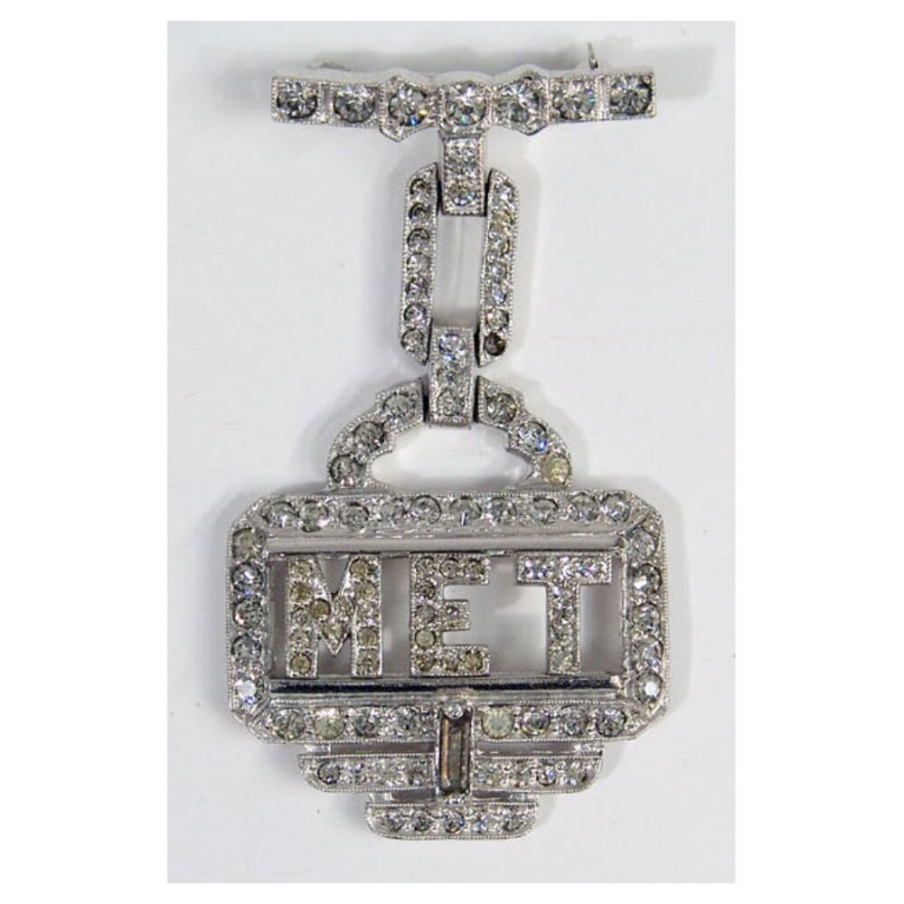 Vintage Art Deco Rhinestone Initial Pin Brooch Initials MET - Theater Marquee